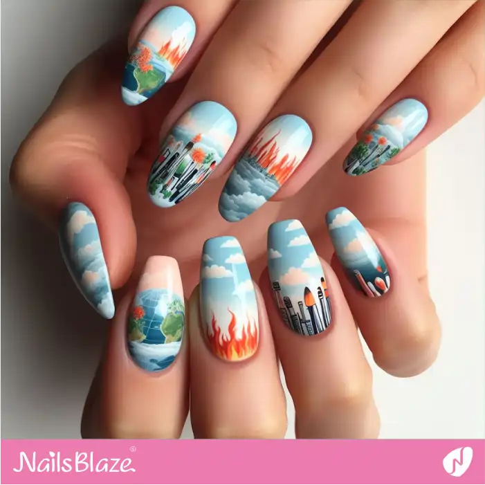 Fire and Air Pollution Nail Design | Climate Crisis Nails - NB2809